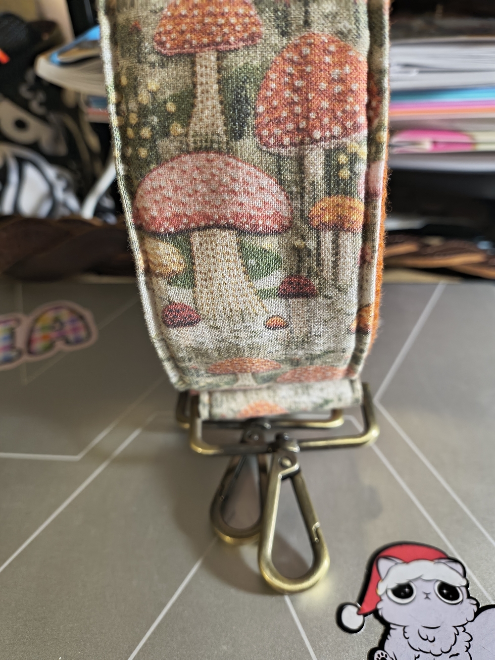 NSJ Creations Wide Fabric Crossbody Strap in Burnt Orange,Green,White and Brown